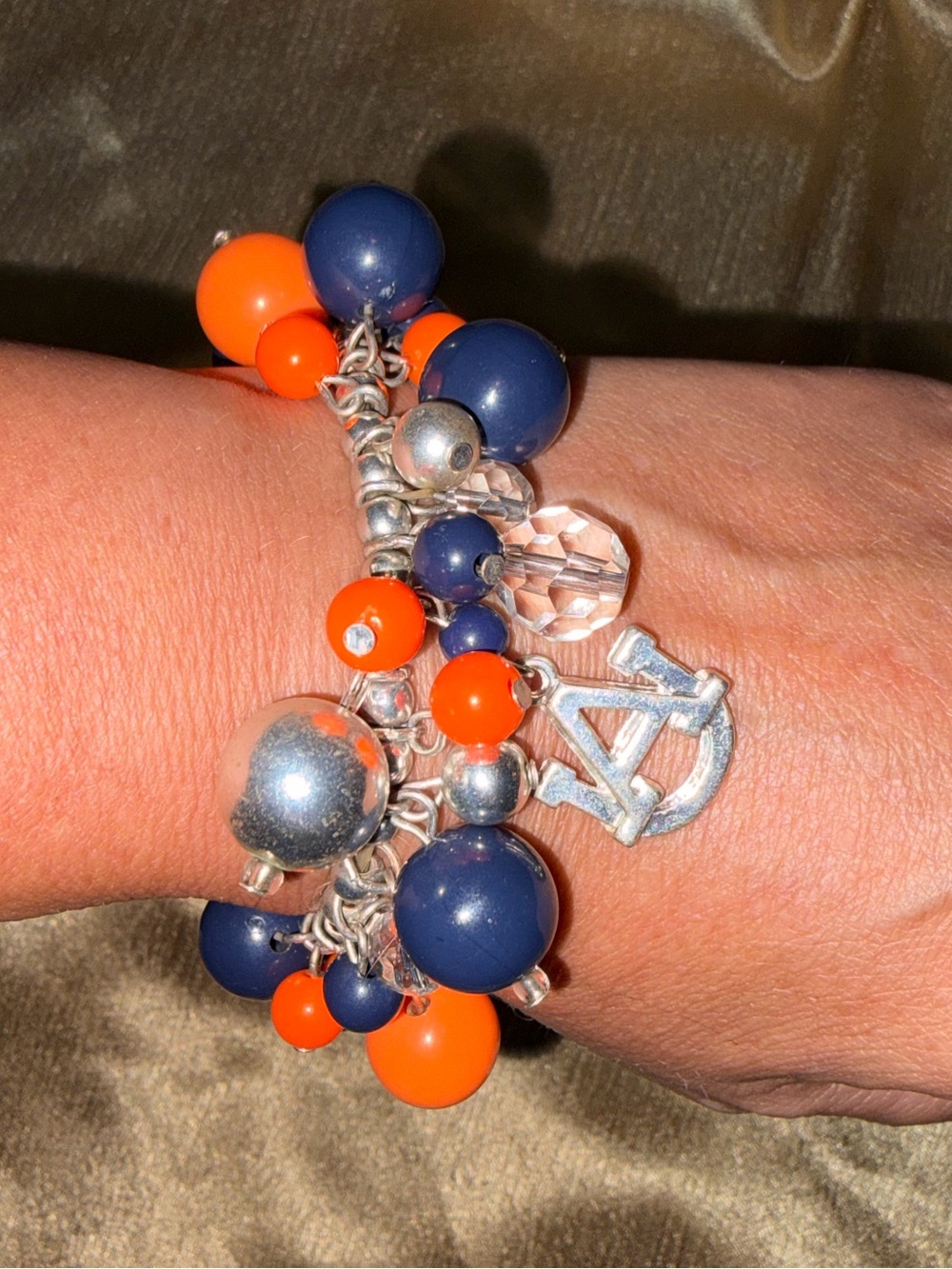 Auburn Navy and Orange Beaded Charm Bracelet